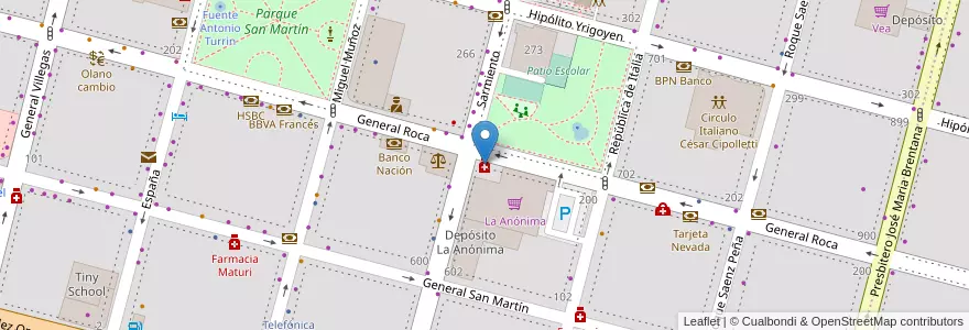 Mapa de ubicacion de Farmacia del Centro en アルゼンチン, チリ, リオネグロ州, Cipolletti, Departamento General Roca.