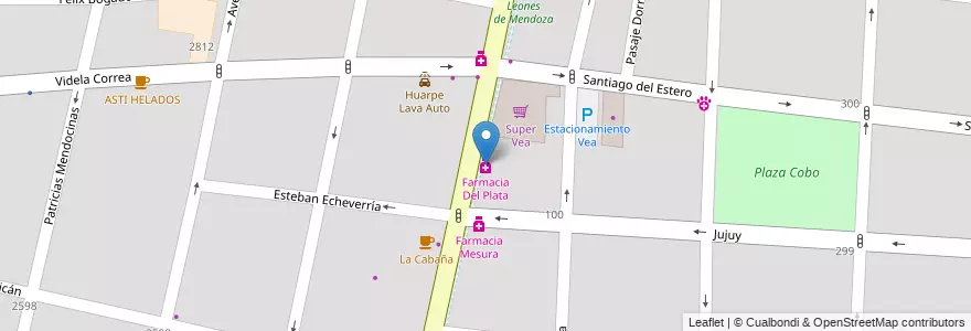 Mapa de ubicacion de Farmacia Del Plata en アルゼンチン, チリ, メンドーサ州, Departamento Capital, Ciudad De Mendoza.