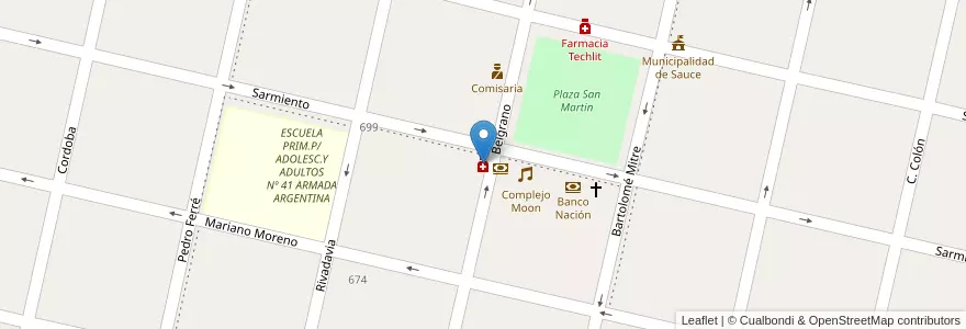 Mapa de ubicacion de Farmacia "Del Pueblo" en アルゼンチン, コリエンテス州, Departamento Sauce, Municipio De Sauce.
