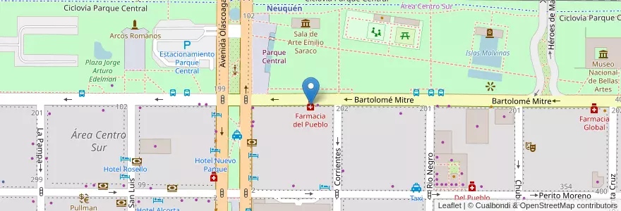 Mapa de ubicacion de Farmacia del Pueblo en Argentinië, Chili, Neuquén, Departamento Confluencia, Municipio De Neuquén, Neuquén.
