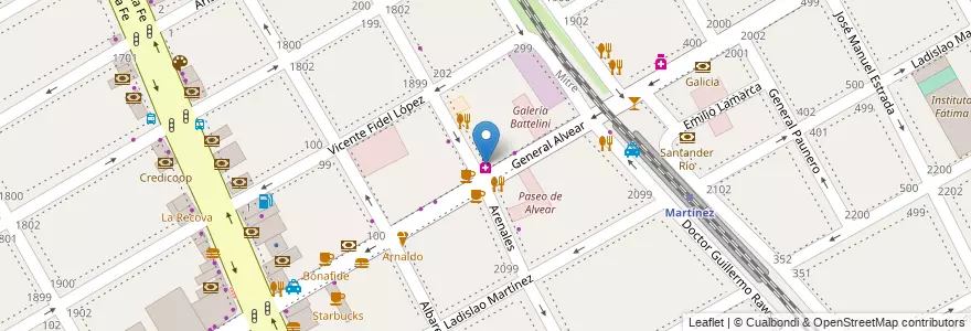 Mapa de ubicacion de Farmacia del Pueblo en Argentinië, Buenos Aires, Partido De San Isidro, Martínez.