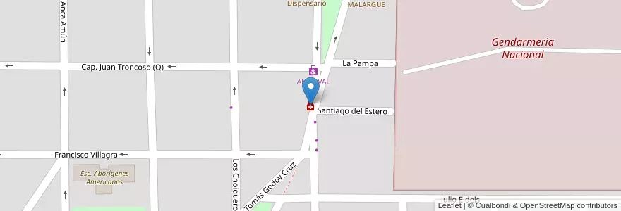 Mapa de ubicacion de Farmacia del Sur en Argentinien, Chile, Mendoza, Departamento Malargüe, Distrito Ciudad De Malargüe.