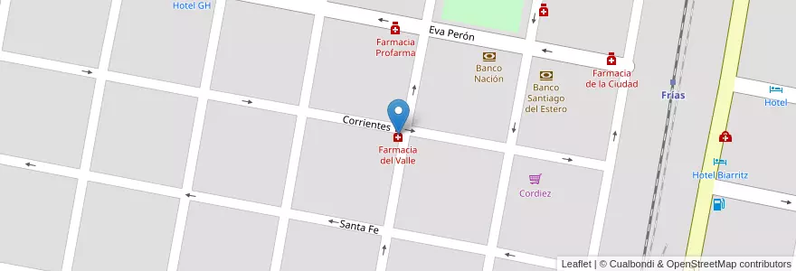 Mapa de ubicacion de Farmacia del Valle en Argentina, Santiago Del Estero, Departamento Choya, Frías.