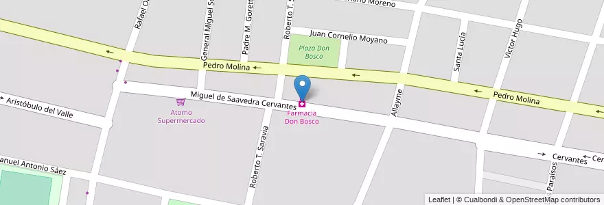 Mapa de ubicacion de Farmacia Don Bosco en アルゼンチン, チリ, メンドーサ州, Departamento Guaymallén, Distrito Belgrano.