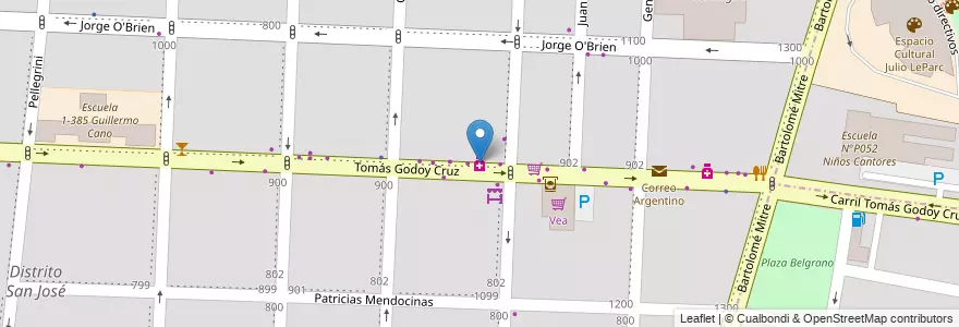 Mapa de ubicacion de Farmacia Don Orione en Arjantin, Şili, Mendoza, Departamento Guaymallén, Distrito San José.