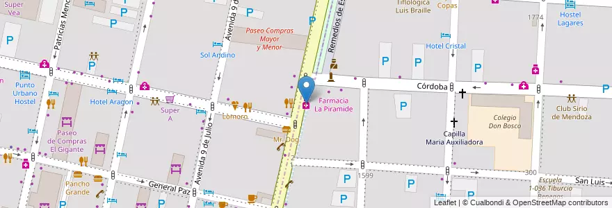 Mapa de ubicacion de Farmacia Dr. Ahorro en アルゼンチン, チリ, メンドーサ州, Departamento Capital, Ciudad De Mendoza.