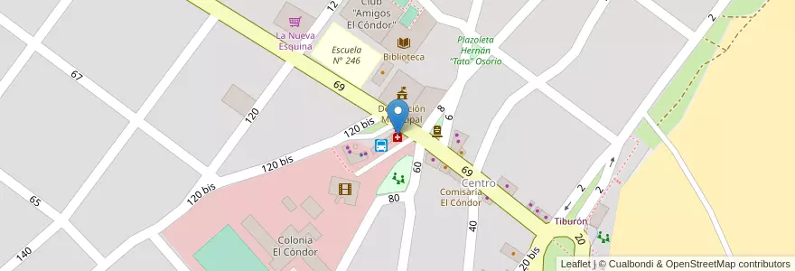Mapa de ubicacion de Farmacia El Cóndor en آرژانتین, استان ریو نگرو، آرژانتین, Departamento Adolfo Alsina, Viedma, El Condor.