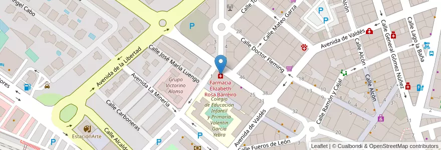 Mapa de ubicacion de Farmacia Elizabeth Rosa Barreiro en إسبانيا, قشتالة وليون, ليون, El Bierzo, Ponferrada.