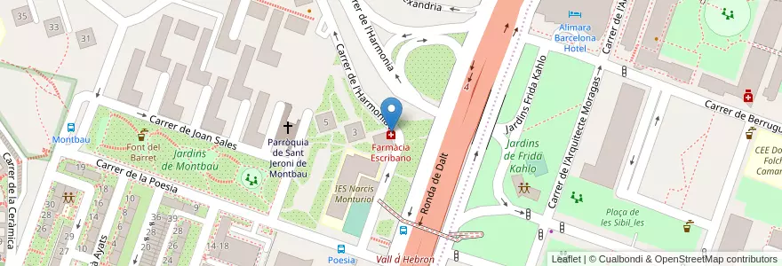 Mapa de ubicacion de Farmàcia Escribano en Espanha, Catalunha, Barcelona, Barcelonès, Barcelona.
