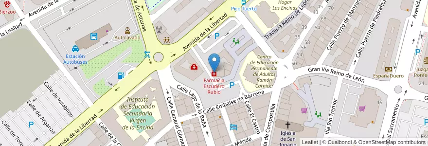 Mapa de ubicacion de Farmacia Escudero Rubio en Espagne, Castille-Et-León, León, El Bierzo, Ponferrada.