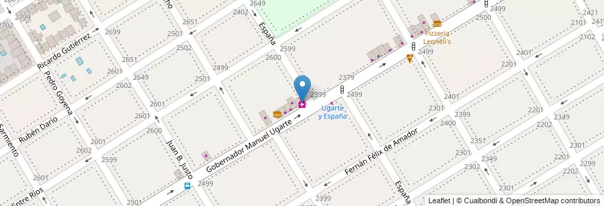 Mapa de ubicacion de Farmacia España en Argentina, Buenos Aires, Partido De Vicente López, Vicente López.