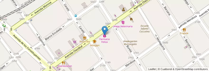 Mapa de ubicacion de Farmacia Feliza, Villa Urquiza en الأرجنتين, Ciudad Autónoma De Buenos Aires, Comuna 12, Buenos Aires.