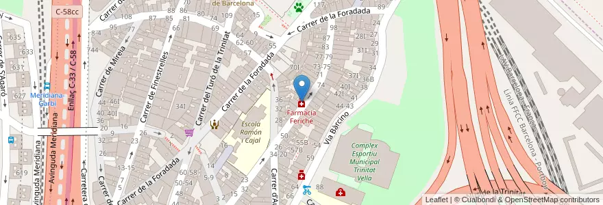 Mapa de ubicacion de Farmacia Feriche en إسبانيا, كتالونيا, برشلونة, بارسلونس, Barcelona.