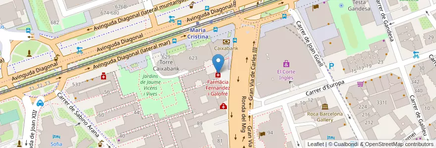 Mapa de ubicacion de Farmácia Fernandez i Galofré en إسبانيا, كتالونيا, برشلونة, بارسلونس, Barcelona.