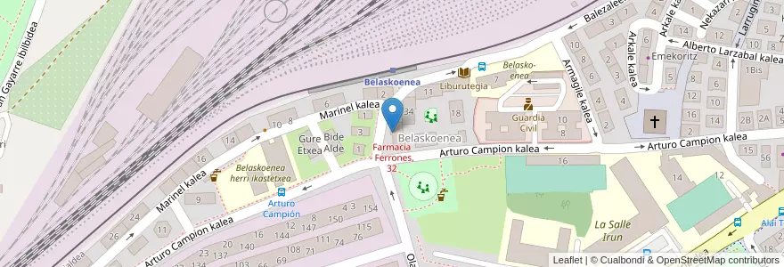 Mapa de ubicacion de Farmacia - Ferrones, 32 en 西班牙, 巴斯克, Gipuzkoa, Bidasoa Beherea / Bajo Bidasoa, Irun.