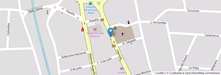 Mapa de ubicacion de Farmacia Ferroni en Argentina, Córdoba, Departamento Calamuchita, Pedanía Monsalvo, Municipio De Santa Rosa De Calamuchita, Santa Rosa De Calamuchita.