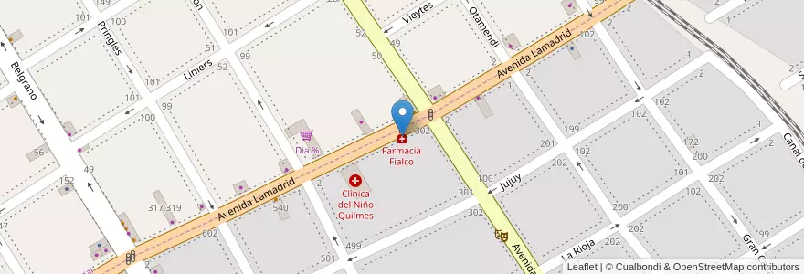 Mapa de ubicacion de Farmacia Fialco en الأرجنتين, بوينس آيرس, Partido De Quilmes, Quilmes.