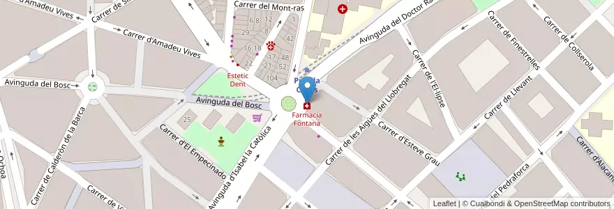 Mapa de ubicacion de Farmacia Fontana en Sepanyol, Catalunya, Barcelona, Barcelonès, L'Hospitalet De Llobregat.