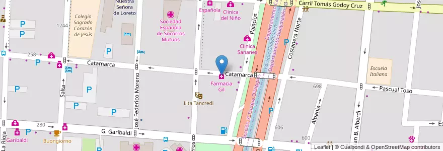 Mapa de ubicacion de Farmacia Gil en アルゼンチン, チリ, メンドーサ州, Departamento Capital, Ciudad De Mendoza.
