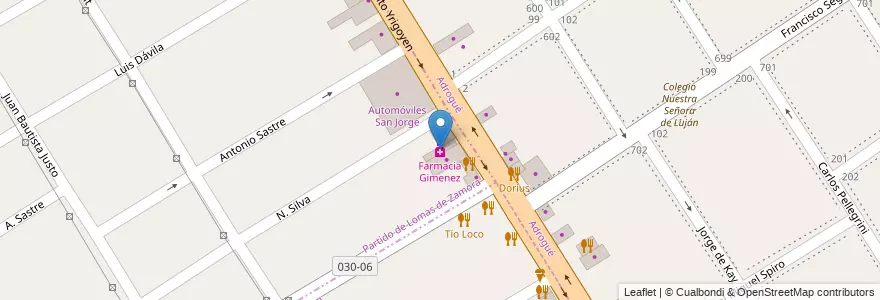Mapa de ubicacion de Farmacia Gimenez en Argentinië, Buenos Aires, Partido De Almirante Brown, Llavallol.
