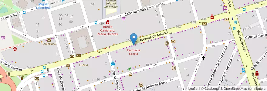 Mapa de ubicacion de Farmacia Gracia en スペイン, アラゴン州, サラゴサ, Zaragoza, サラゴサ.