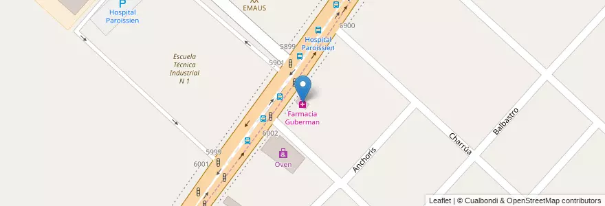 Mapa de ubicacion de Farmacia Guberman en 阿根廷, 布宜诺斯艾利斯省, Partido De La Matanza, San Justo.