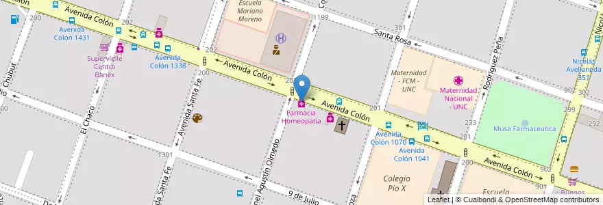 Mapa de ubicacion de Farmacia Homeopatia en الأرجنتين, Córdoba, Departamento Capital, Pedanía Capital, Córdoba, Municipio De Córdoba.