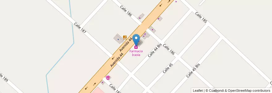 Mapa de ubicacion de Farmacia Iraola, Lisandro Olmos en Аргентина, Буэнос-Айрес, Partido De La Plata, Lisandro Olmos.