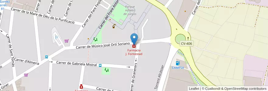 Mapa de ubicacion de Farmacia J. Fontestad en スペイン, バレンシア州, València / Valencia, L'Horta Oest, Torrent.
