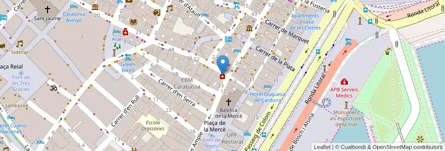 Mapa de ubicacion de Farmacia Joan Lluis Pujol en إسبانيا, كتالونيا, برشلونة, بارسلونس, Barcelona.