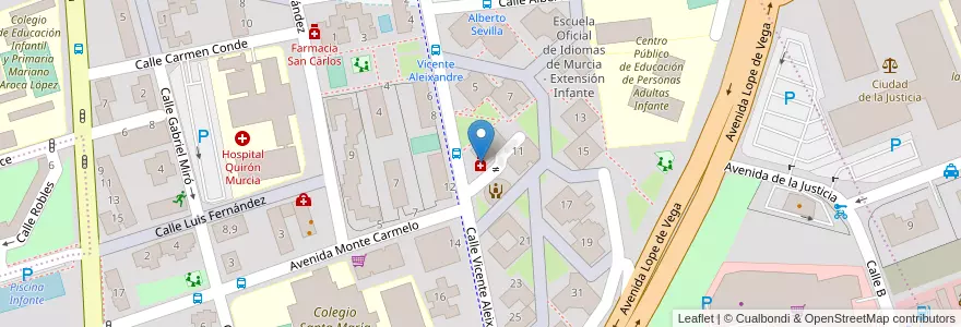 Mapa de ubicacion de Farmacia Juan Serna Fuentes en Espanha, Região De Múrcia, Região De Múrcia, Área Metropolitana De Murcia, Murcia.