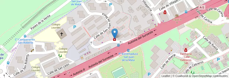 Mapa de ubicacion de Farmacia Julia Paredes en اسپانیا, بخش خودمختار مادرید, بخش خودمختار مادرید, Área Metropolitana De Madrid Y Corredor Del Henares, مادرید.