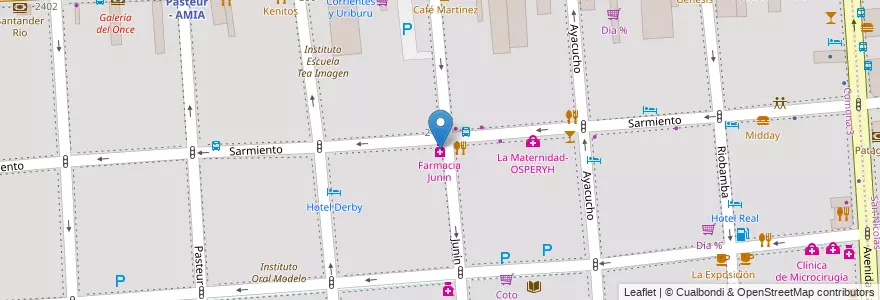 Mapa de ubicacion de Farmacia Junin, Balvanera en 阿根廷, Ciudad Autónoma De Buenos Aires, Comuna 3, 布宜诺斯艾利斯.