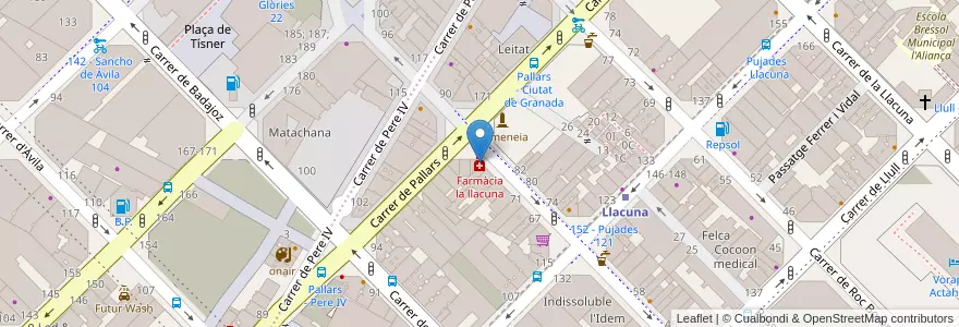 Mapa de ubicacion de Farmàcia la llacuna en İspanya, Catalunya, Barcelona, Barcelonès, Barcelona.