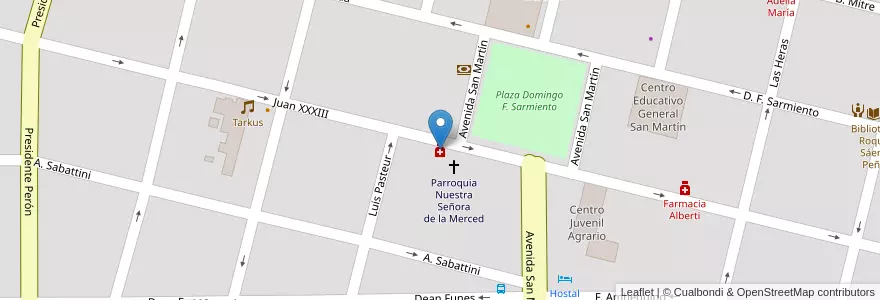 Mapa de ubicacion de Farmacia La Merced en Arjantin, Córdoba, Departamento Río Cuarto, Pedanía Cautiva, Municipio De Adelia María, Adelia María.