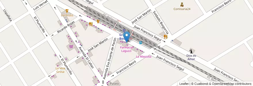 Mapa de ubicacion de Farmacia Laguzzi en Arjantin, Buenos Aires, Partido De Malvinas Argentinas, Grand Bourg.