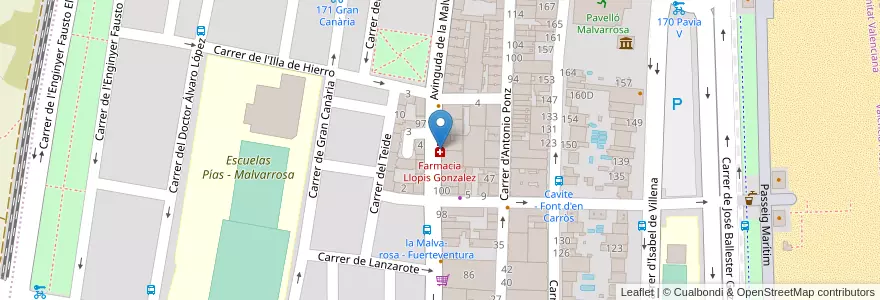 Mapa de ubicacion de Farmacia Llopis Gonzalez en 西班牙, Comunitat Valenciana, 華倫西亞, Comarca De València, València.