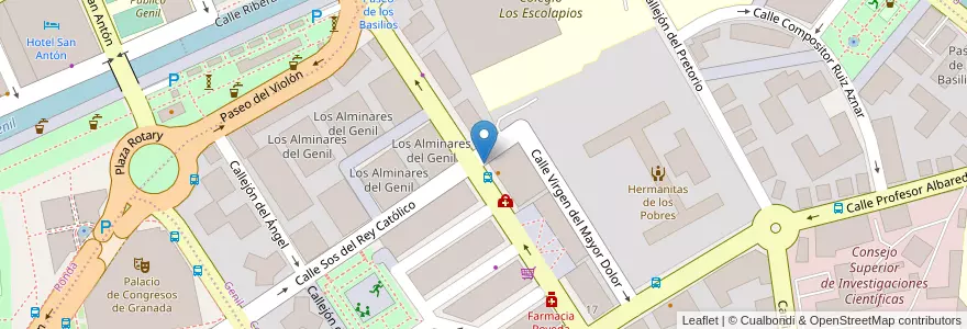 Mapa de ubicacion de Farmacia López Sánchez en España, Andalucía, Granada, Comarca De La Vega De Granada, Granada.