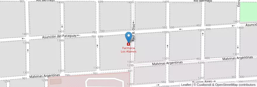 Mapa de ubicacion de Farmacia Los Alamos en الأرجنتين, La Pampa, Municipio De Santa Rosa, Departamento Capital, Santa Rosa.