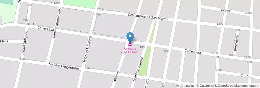 Mapa de ubicacion de Farmacia Los Ceibos en الأرجنتين, تشيلي, Mendoza, Departamento Guaymallén, Distrito Belgrano.