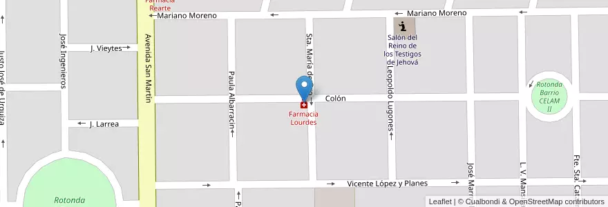 Mapa de ubicacion de Farmacia Lourdes en 아르헨티나, Córdoba, Departamento Río Cuarto, Pedanía Cautiva, Municipio De Adelia María, Adelia María.