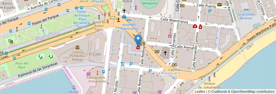 Mapa de ubicacion de Farmacia Malagueta en 스페인, Andalucía, Málaga, Málaga-Costa Del Sol, Málaga.