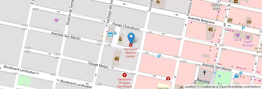 Mapa de ubicacion de Farmacia Marcos Juárez en アルゼンチン, コルドバ州, Departamento Marcos Juárez, Pedanía Espinillos, Municipio De Marcos Juárez.
