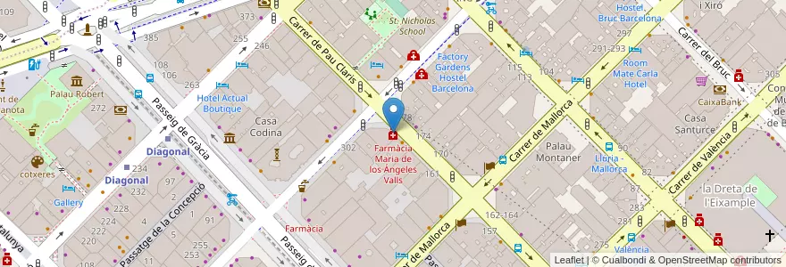 Mapa de ubicacion de Farmàcia Maria de los Ángeles Valls en 西班牙, Catalunya, Barcelona, Barcelonès, Barcelona.