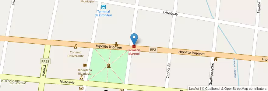 Mapa de ubicacion de Farmacia Marmol en アルゼンチン, エントレ・リオス州, Departamento Feliciano, Distrito Basualdo, San José De Feliciano.