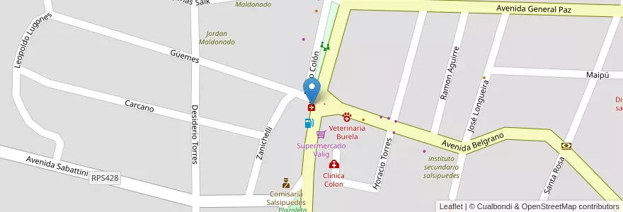 Mapa de ubicacion de Farmacia Maroni en Arjantin, Córdoba, Departamento Colón, Pedanía Río Ceballos, Municipio De Salsipuedes, Salsipuedes.
