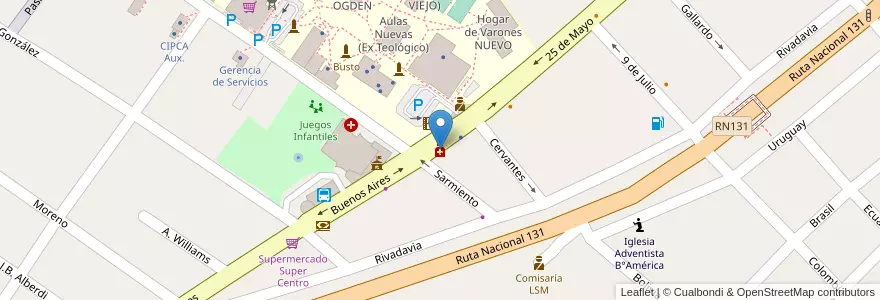 Mapa de ubicacion de Farmacia Marrone en 아르헨티나, 엔트레리오스주, Departamento Diamante, Libertador San Martín, Distrito Palmar.