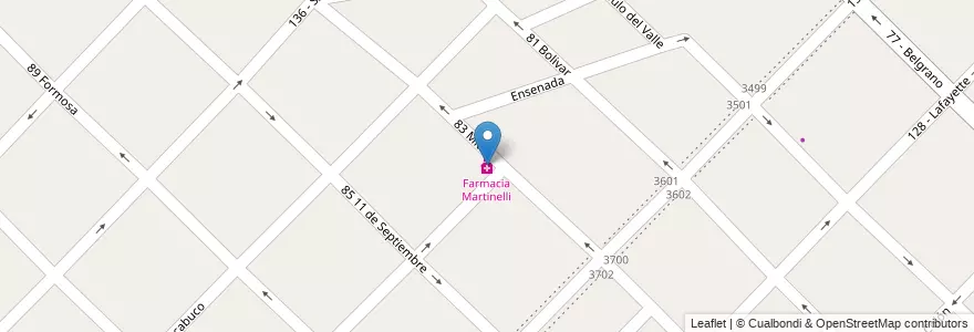 Mapa de ubicacion de Farmacia Martinelli en 阿根廷, 布宜诺斯艾利斯省, Partido De General San Martín, Villa Ballester.