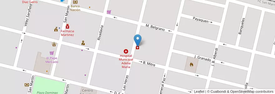 Mapa de ubicacion de Farmacia Martinez Milanesio en الأرجنتين, Córdoba, Departamento Río Cuarto, Pedanía Cautiva, Municipio De Adelia María, Adelia María.
