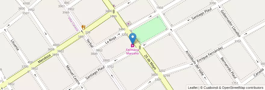 Mapa de ubicacion de Farmacia Marzano en 아르헨티나, 부에노스아이레스주, Partido De Lanús, Lanús Oeste.